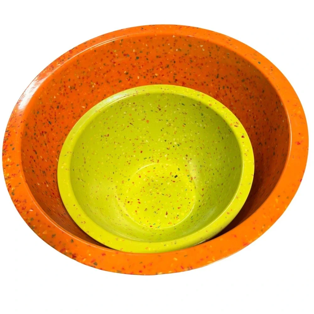 Zak Designs Confetti Melamine Mixing Bowl Set Retro MCM Speckled Orange Yellow 2